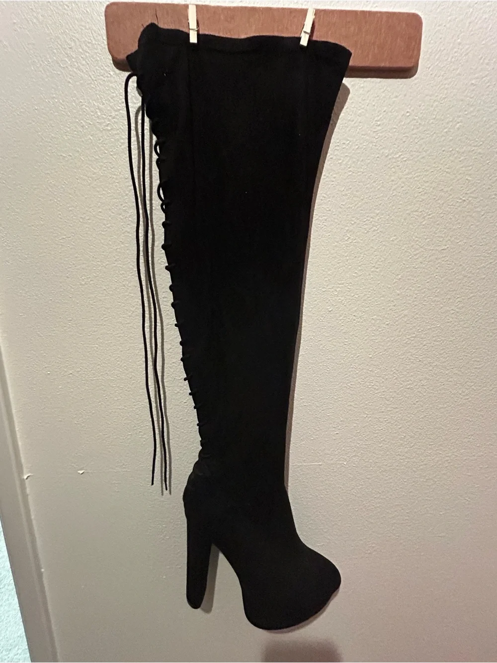 Over the Knee Black Lace-Up Block Heel Boots